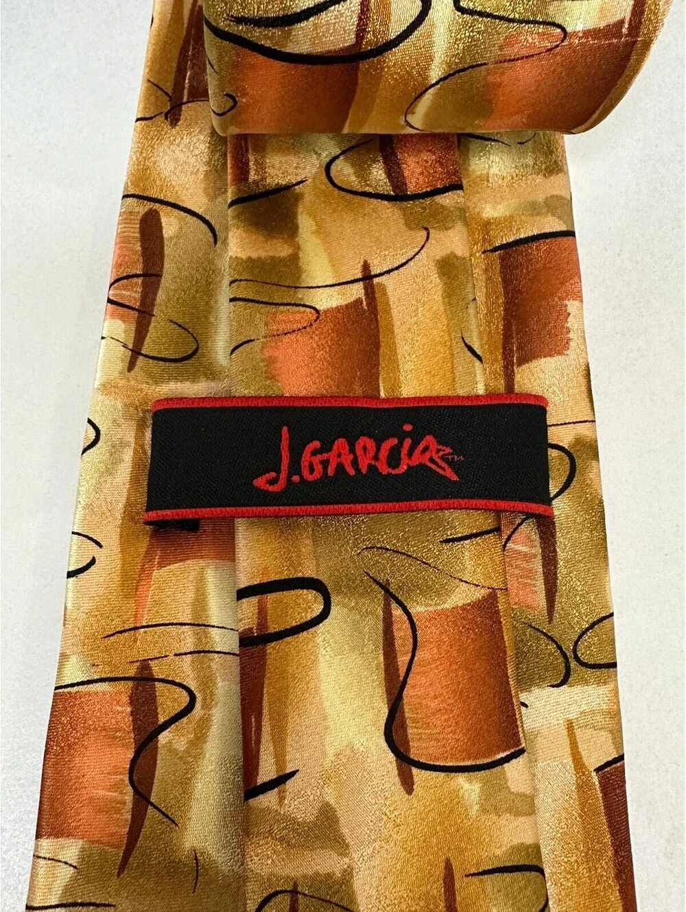 J. Garcia Cyclops Rock Limited Edition Collection 46 gold abstract 100% silk tie